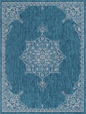 Teal 9' x 12' Outdoor Traditional Rectangle Area Rug Weather Resistant for Patio, Deck, Terrace, Balcony, Porch Classical Design Outside Carpet for Sale at Rug Engine