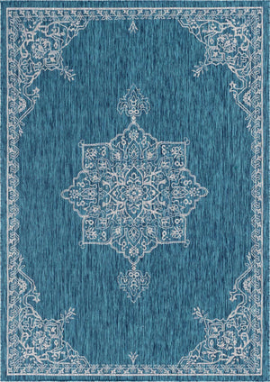 Teal 7' 10 x 11' Outdoor Traditional Rectangle Area Rug Weather Resistant for Patio, Deck, Terrace, Balcony, Porch Classical Design Outside Carpet for Sale at Rug Engine