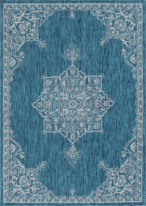 Teal 7' 1 x 10' Outdoor Traditional Rectangle Area Rug Weather Resistant for Patio, Deck, Terrace, Balcony, Porch Classical Design Outside Carpet for Sale at Rug Engine