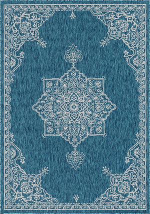 Teal 6' 1 x 9' Outdoor Traditional Rectangle Area Rug Weather Resistant for Patio, Deck, Terrace, Balcony, Porch Classical Design Outside Carpet for Sale at Rug Engine