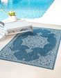 Teal 9' x 12' Outdoor Traditional Rectangle Area Rug Weather Resistant for Patio, Deck, Terrace, Balcony, Porch Classical Design Outside Carpet for Sale at Rug Engine