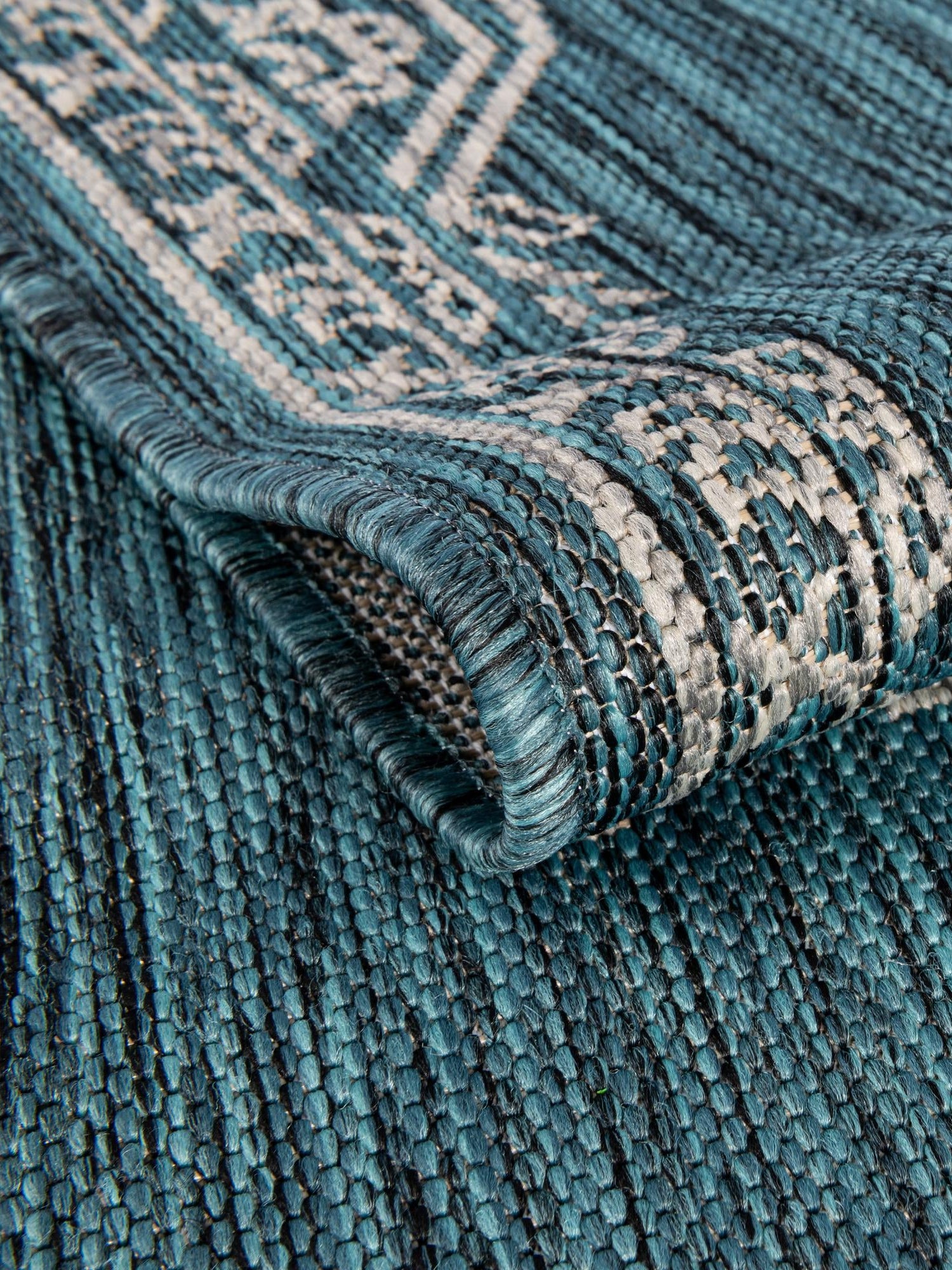 Teal 9' x 12' Outdoor Traditional Rectangle Area Rug Weather Resistant for Patio, Deck, Terrace, Balcony, Porch Classical Design Outside Carpet for Sale at Rug Engine