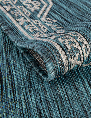 Teal 9' x 12' Outdoor Traditional Rectangle Area Rug Weather Resistant for Patio, Deck, Terrace, Balcony, Porch Classical Design Outside Carpet for Sale at Rug Engine
