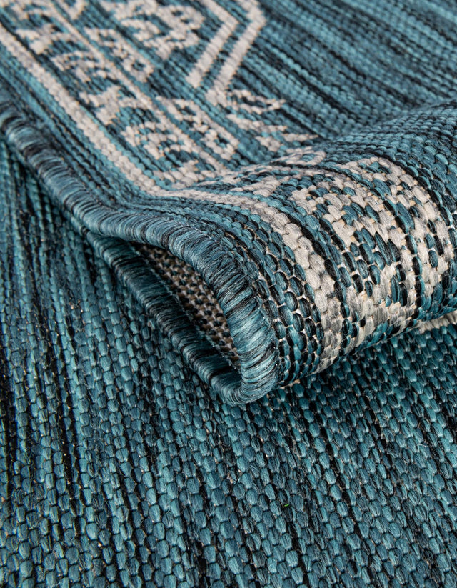 Teal 9' x 12' Outdoor Traditional Rectangle Area Rug Weather Resistant for Patio, Deck, Terrace, Balcony, Porch Classical Design Outside Carpet for Sale at Rug Engine