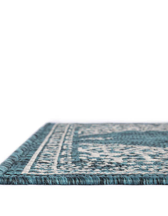 Teal 9' x 12' Outdoor Traditional Rectangle Area Rug Weather Resistant for Patio, Deck, Terrace, Balcony, Porch Classical Design Outside Carpet for Sale at Rug Engine