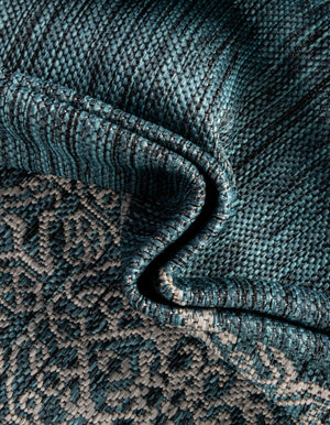 Teal 9' x 12' Outdoor Traditional Rectangle Area Rug Weather Resistant for Patio, Deck, Terrace, Balcony, Porch Classical Design Outside Carpet for Sale at Rug Engine