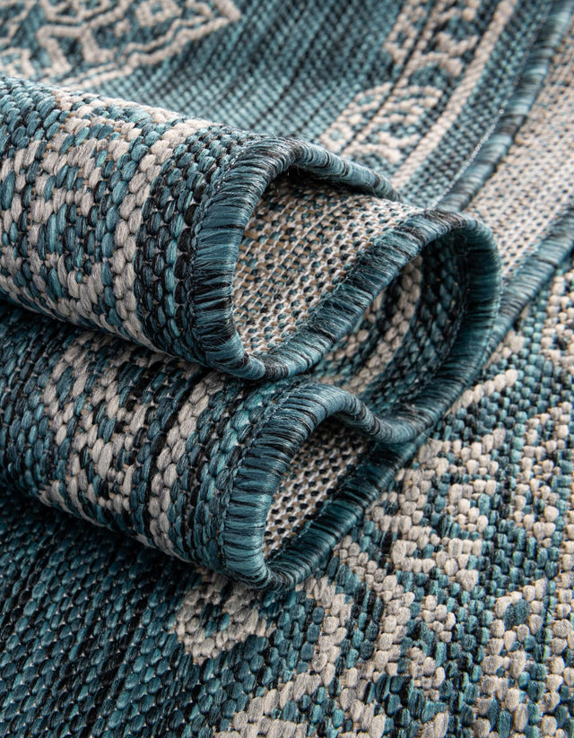 Teal 4' 1 x 6' 1 Outdoor Traditional Rectangle Area Rug Weather Resistant for Patio, Deck, Terrace, Balcony, Porch Classical Design Outside Carpet for Sale at Rug Engine