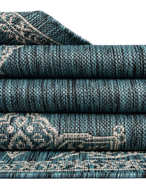 Teal 4' 1 x 6' 1 Outdoor Traditional Rectangle Area Rug Weather Resistant for Patio, Deck, Terrace, Balcony, Porch Classical Design Outside Carpet for Sale at Rug Engine