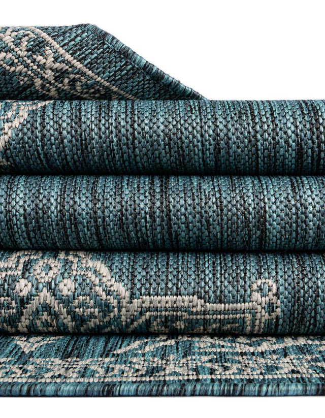 Teal 4' 1 x 6' 1 Outdoor Traditional Rectangle Area Rug Weather Resistant for Patio, Deck, Terrace, Balcony, Porch Classical Design Outside Carpet for Sale at Rug Engine