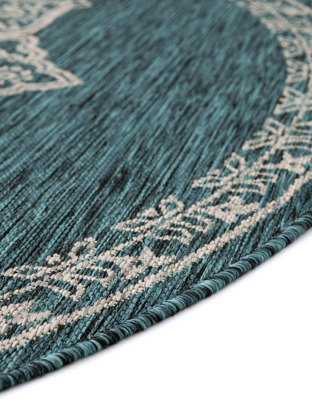 Teal 4' 1 x 4' 1 Outdoor Traditional Round Area Rug Weather Resistant for Patio, Deck, Terrace, Balcony, Porch Classical Design Outside Carpet for Sale at Rug Engine