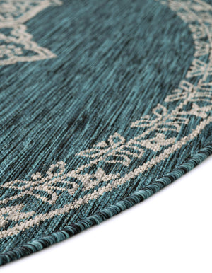 Teal 10' x 10' Outdoor Traditional Round Area Rug Weather Resistant for Patio, Deck, Terrace, Balcony, Porch Classical Design Outside Carpet for Sale at Rug Engine