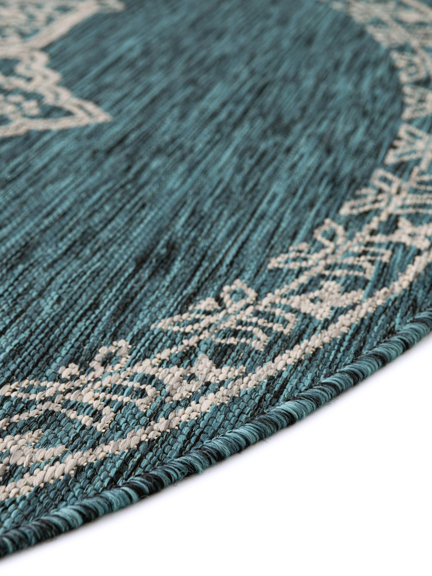 Teal 5' 3 x 5' 3 Outdoor Traditional Round Area Rug Weather Resistant for Patio, Deck, Terrace, Balcony, Porch Classical Design Outside Carpet for Sale at Rug Engine