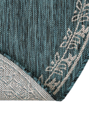 Teal 10' x 10' Outdoor Traditional Round Area Rug Weather Resistant for Patio, Deck, Terrace, Balcony, Porch Classical Design Outside Carpet for Sale at Rug Engine