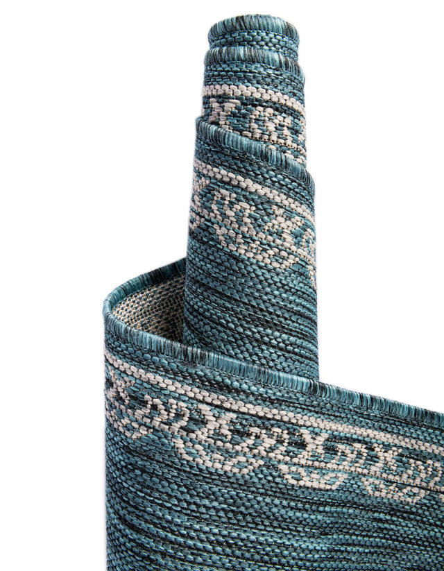 Teal 10' x 10' Outdoor Traditional Round Area Rug Weather Resistant for Patio, Deck, Terrace, Balcony, Porch Classical Design Outside Carpet for Sale at Rug Engine