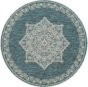 Teal 4' 1 x 4' 1 Outdoor Traditional Round Area Rug Weather Resistant for Patio, Deck, Terrace, Balcony, Porch Classical Design Outside Carpet for Sale at Rug Engine