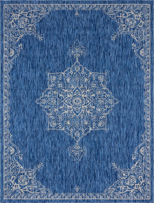 Blue 9' x 12' Outdoor Traditional Rectangle Area Rug Weather Resistant for Patio, Deck, Terrace, Balcony, Porch Classical Design Outside Carpet for Sale at Rug Engine