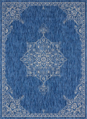 Blue 7' 10 x 11' Outdoor Traditional Rectangle Area Rug Weather Resistant for Patio, Deck, Terrace, Balcony, Porch Classical Design Outside Carpet for Sale at Rug Engine