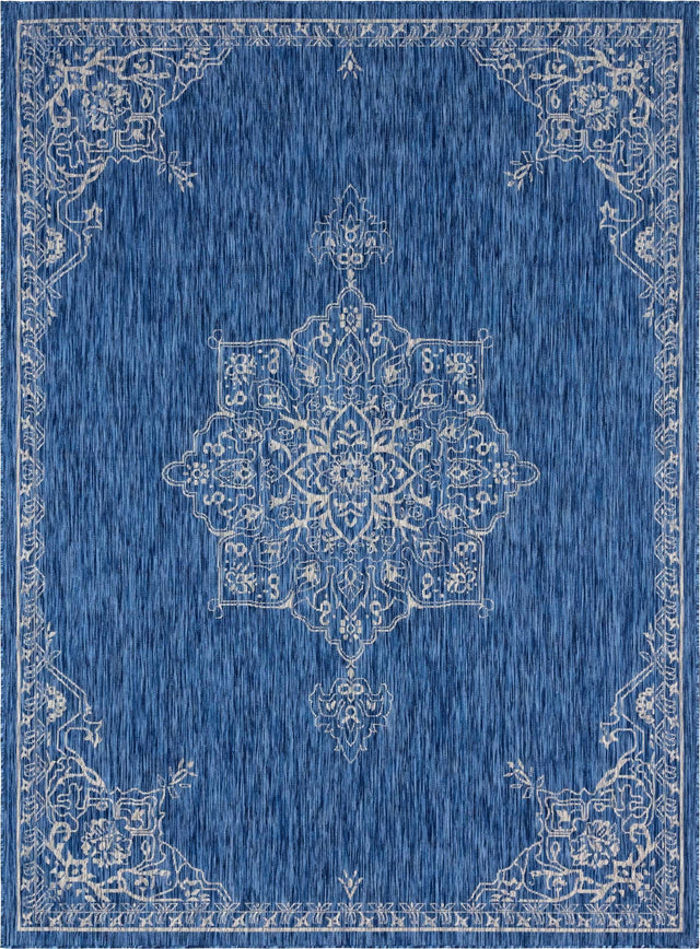 Blue 7' 1 x 10' Outdoor Traditional Rectangle Area Rug Weather Resistant for Patio, Deck, Terrace, Balcony, Porch Classical Design Outside Carpet for Sale at Rug Engine