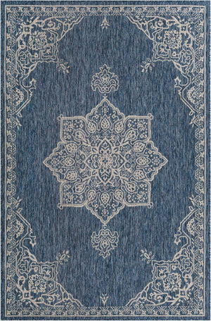 Blue 6' 1 x 9' Outdoor Traditional Rectangle Area Rug Weather Resistant for Patio, Deck, Terrace, Balcony, Porch Classical Design Outside Carpet for Sale at Rug Engine