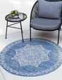 Blue 5' 3 x 5' 3 Outdoor Traditional Round Area Rug Weather Resistant for Patio, Deck, Terrace, Balcony, Porch Classical Design Outside Carpet for Sale at Rug Engine