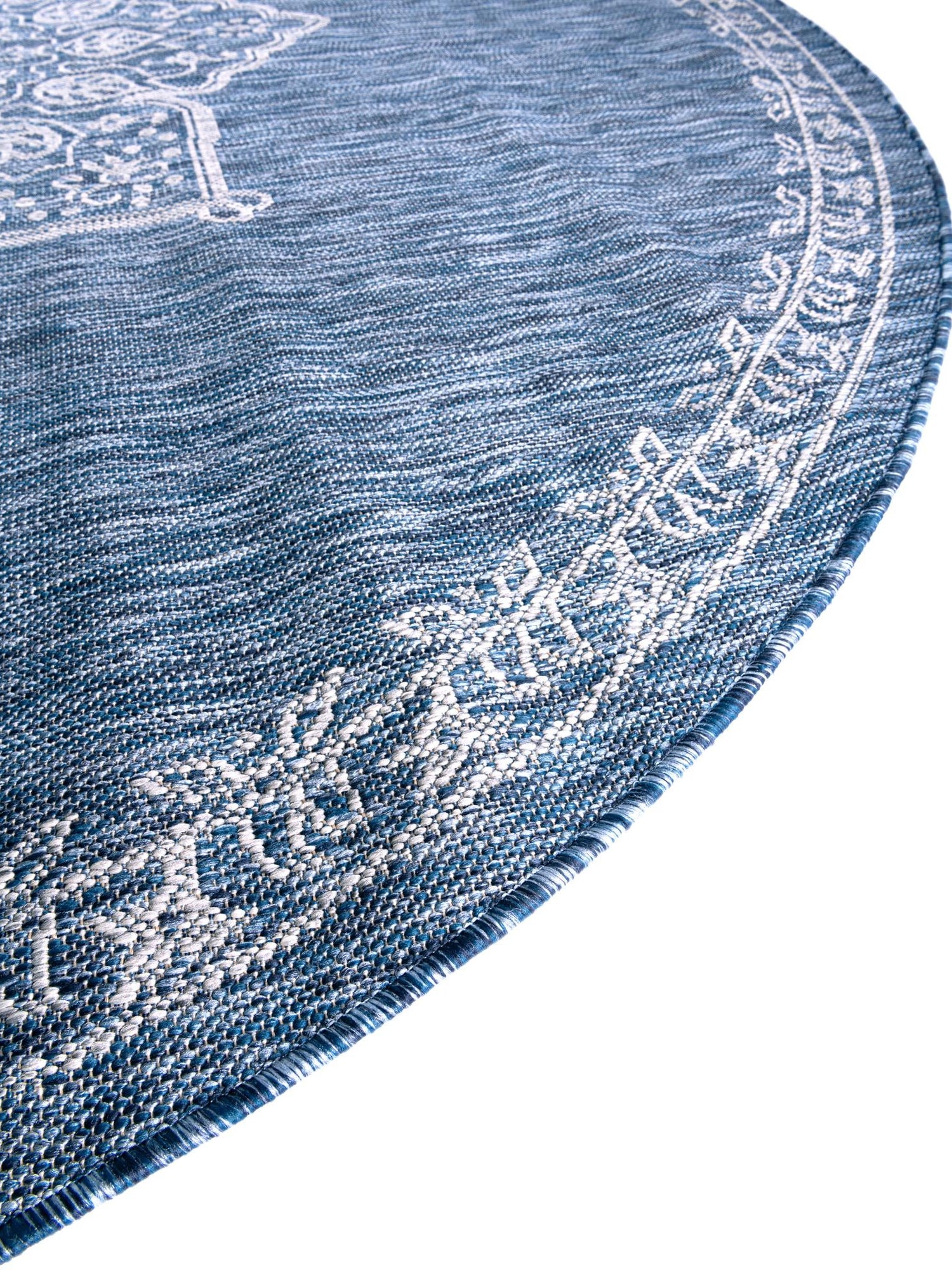 Blue 10' x 10' Outdoor Traditional Round Area Rug Weather Resistant for Patio, Deck, Terrace, Balcony, Porch Classical Design Outside Carpet for Sale at Rug Engine