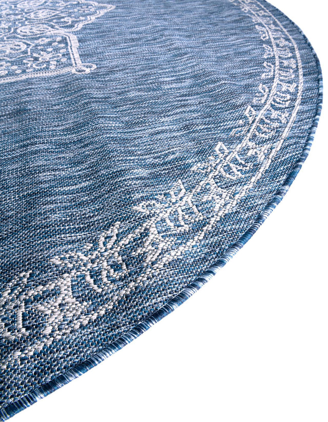 Blue 5' 3 x 5' 3 Outdoor Traditional Round Area Rug Weather Resistant for Patio, Deck, Terrace, Balcony, Porch Classical Design Outside Carpet for Sale at Rug Engine
