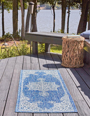 Blue 2' x 6' 1 Outdoor Traditional Runner Area Rug Weather Resistant for Patio, Deck, Terrace, Balcony, Porch Classical Design Outside Carpet for Sale at Rug Engine