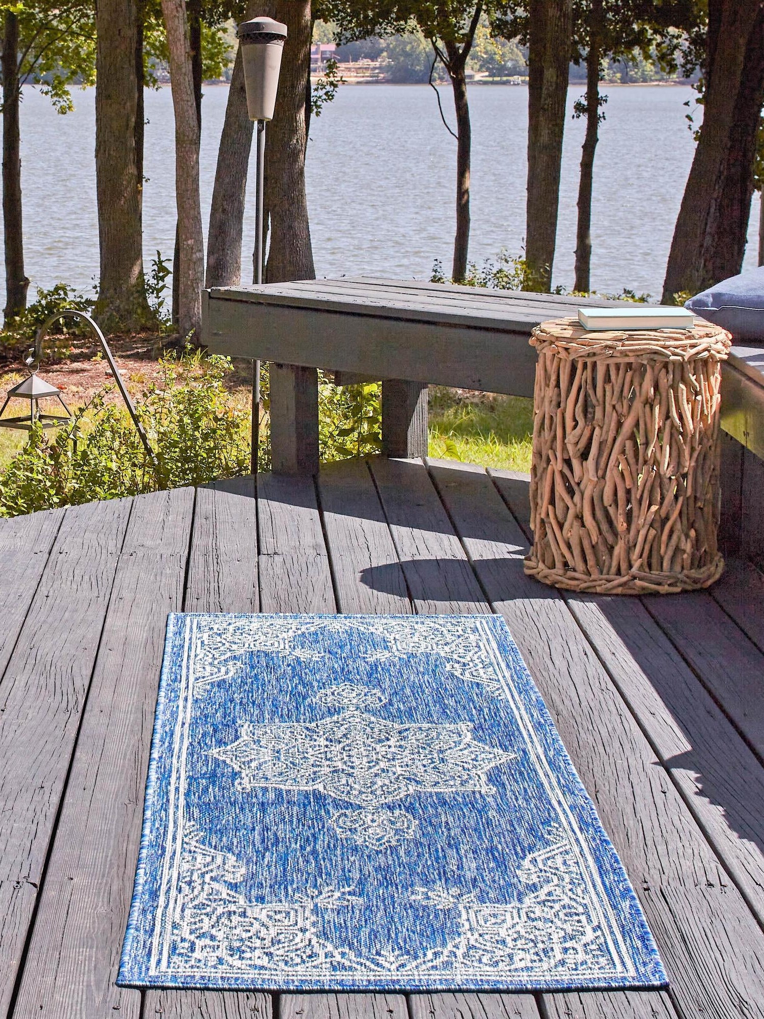 Blue 2' 7 x 10' Outdoor Traditional Runner Area Rug Weather Resistant for Patio, Deck, Terrace, Balcony, Porch Classical Design Outside Carpet for Sale at Rug Engine