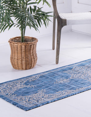 Blue 2' x 8' Outdoor Traditional Runner Area Rug Weather Resistant for Patio, Deck, Terrace, Balcony, Porch Classical Design Outside Carpet for Sale at Rug Engine