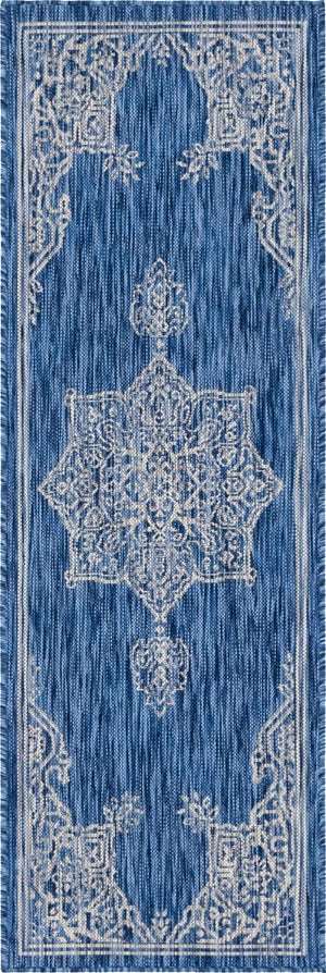 Blue 2' x 6' 1 Outdoor Traditional Runner Area Rug Weather Resistant for Patio, Deck, Terrace, Balcony, Porch Classical Design Outside Carpet for Sale at Rug Engine