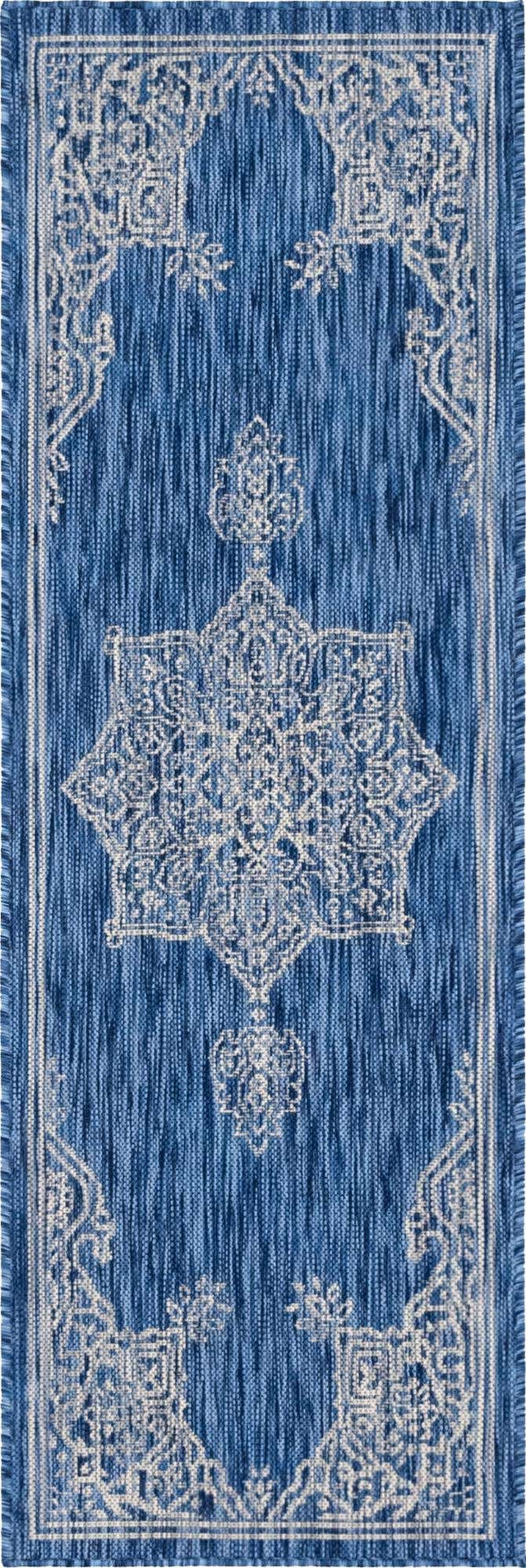 Blue 2' x 6' 1 Outdoor Traditional Runner Area Rug Weather Resistant for Patio, Deck, Terrace, Balcony, Porch Classical Design Outside Carpet for Sale at Rug Engine