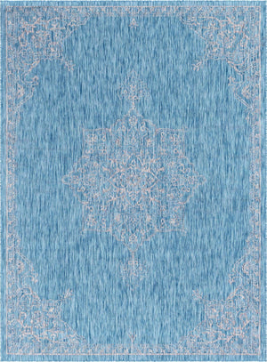 Light Aqua 9' x 12' Outdoor Traditional Rectangle Area Rug Weather Resistant for Patio, Deck, Terrace, Balcony, Porch Classical Design Outside Carpet for Sale at Rug Engine