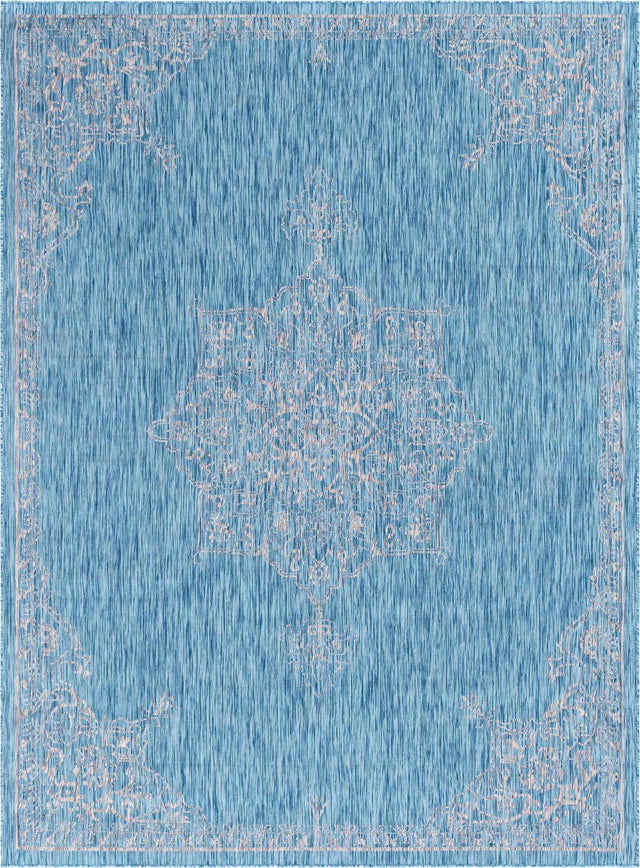 Light Aqua 9' x 12' Outdoor Traditional Rectangle Area Rug Weather Resistant for Patio, Deck, Terrace, Balcony, Porch Classical Design Outside Carpet for Sale at Rug Engine