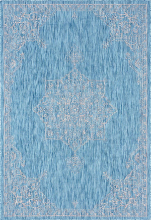 Light Aqua 7' 1 x 10' Outdoor Traditional Rectangle Area Rug Weather Resistant for Patio, Deck, Terrace, Balcony, Porch Classical Design Outside Carpet for Sale at Rug Engine