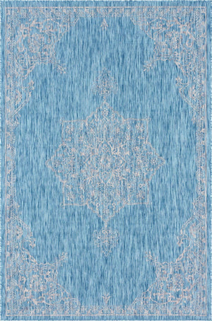 Light Aqua 6' 1 x 9' Outdoor Traditional Rectangle Area Rug Weather Resistant for Patio, Deck, Terrace, Balcony, Porch Classical Design Outside Carpet for Sale at Rug Engine