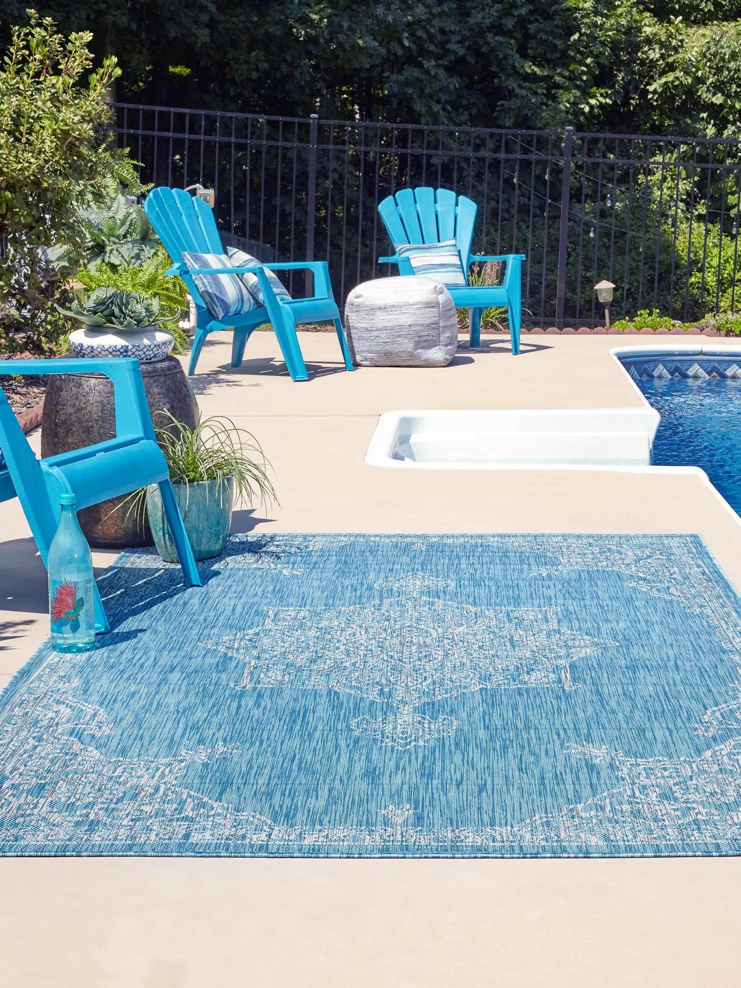 Light Aqua 7' 10 x 11' Outdoor Traditional Rectangle Area Rug Weather Resistant for Patio, Deck, Terrace, Balcony, Porch Classical Design Outside Carpet for Sale at Rug Engine