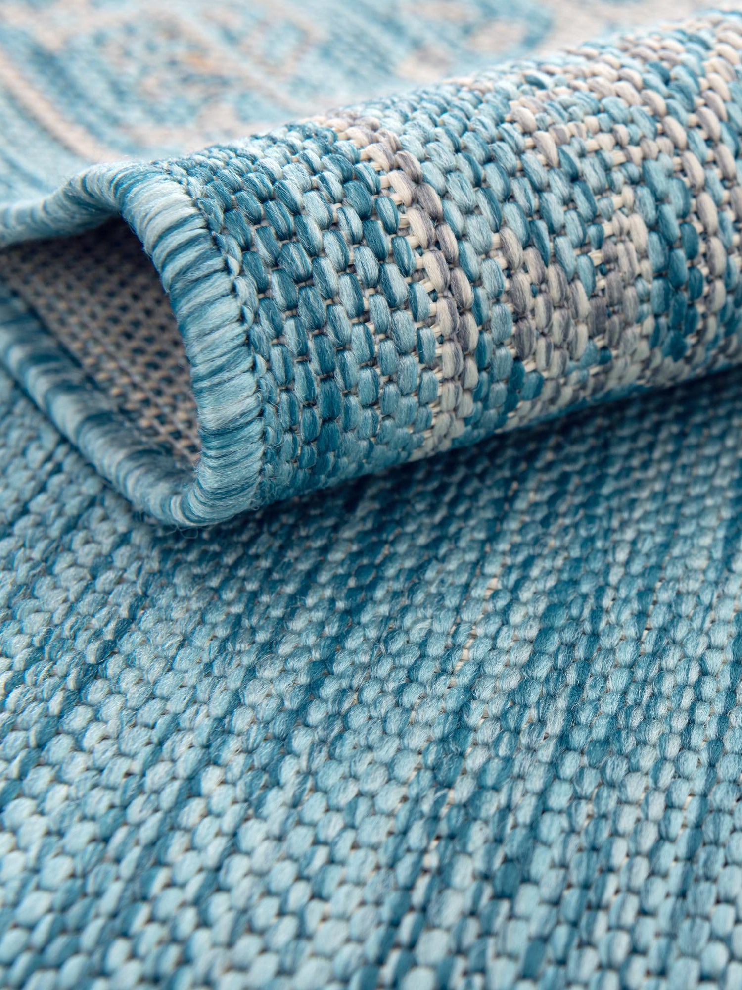 Light Aqua 7' 10 x 11' Outdoor Traditional Rectangle Area Rug Weather Resistant for Patio, Deck, Terrace, Balcony, Porch Classical Design Outside Carpet for Sale at Rug Engine