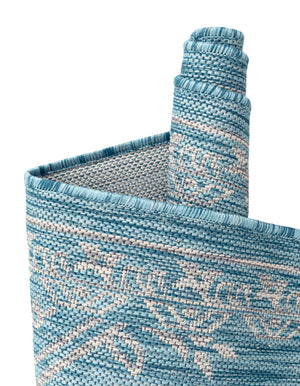 Light Aqua 9' x 12' Outdoor Traditional Rectangle Area Rug Weather Resistant for Patio, Deck, Terrace, Balcony, Porch Classical Design Outside Carpet for Sale at Rug Engine