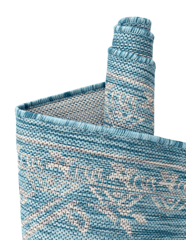 Light Aqua 7' 1 x 10' Outdoor Traditional Rectangle Area Rug Weather Resistant for Patio, Deck, Terrace, Balcony, Porch Classical Design Outside Carpet for Sale at Rug Engine