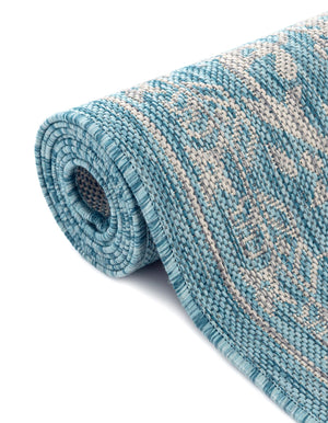 Light Aqua 9' x 12' Outdoor Traditional Rectangle Area Rug Weather Resistant for Patio, Deck, Terrace, Balcony, Porch Classical Design Outside Carpet for Sale at Rug Engine