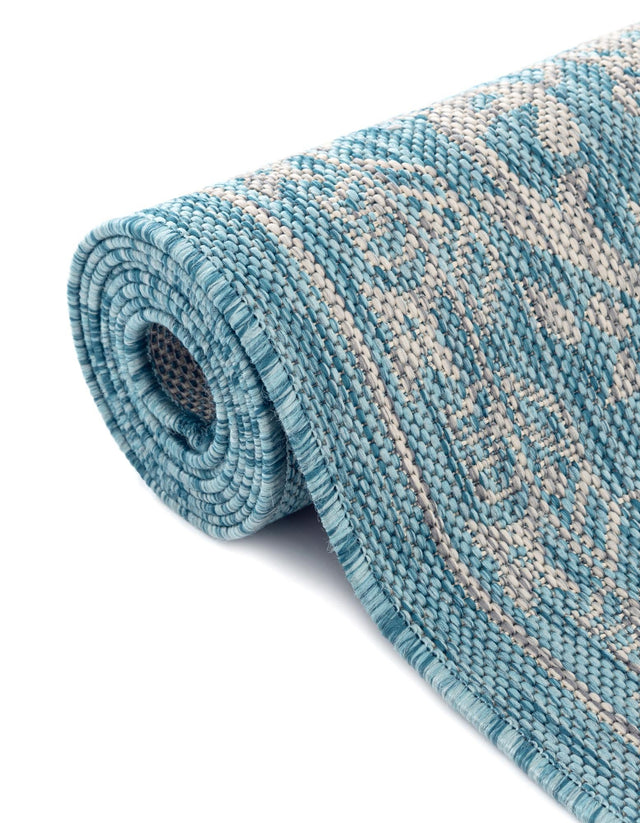 Light Aqua 9' x 12' Outdoor Traditional Rectangle Area Rug Weather Resistant for Patio, Deck, Terrace, Balcony, Porch Classical Design Outside Carpet for Sale at Rug Engine