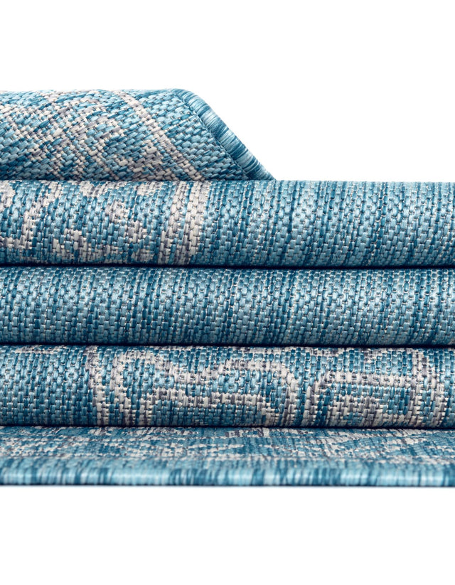 Light Aqua 9' x 12' Outdoor Traditional Rectangle Area Rug Weather Resistant for Patio, Deck, Terrace, Balcony, Porch Classical Design Outside Carpet for Sale at Rug Engine