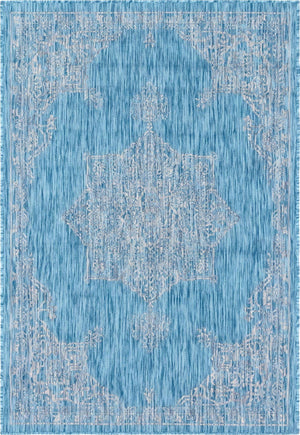 Light Aqua 4' 1 x 6' 1 Outdoor Traditional Rectangle Area Rug Weather Resistant for Patio, Deck, Terrace, Balcony, Porch Classical Design Outside Carpet for Sale at Rug Engine