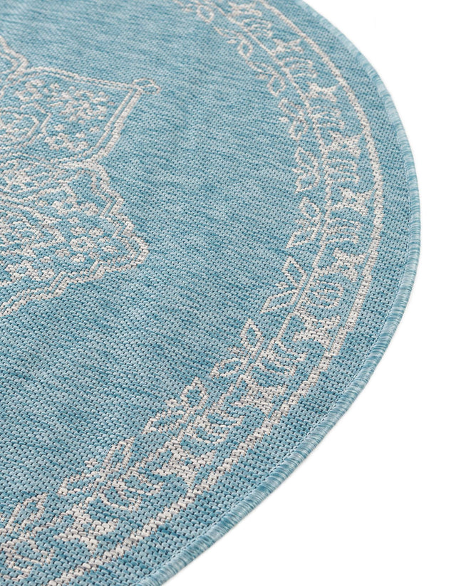 Light Aqua 4' 1 x 4' 1 Outdoor Traditional Round Area Rug Weather Resistant for Patio, Deck, Terrace, Balcony, Porch Classical Design Outside Carpet for Sale at Rug Engine