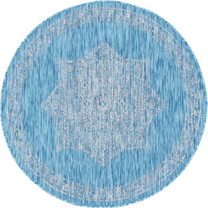 Light Aqua 4' 1 x 4' 1 Outdoor Traditional Round Area Rug Weather Resistant for Patio, Deck, Terrace, Balcony, Porch Classical Design Outside Carpet for Sale at Rug Engine
