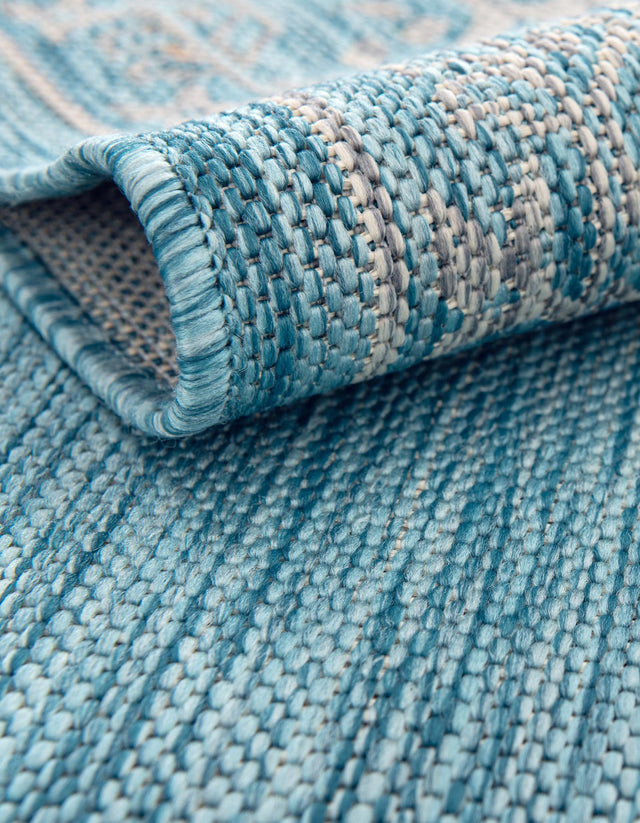 Light Aqua 2' x 6' 1 Outdoor Traditional Runner Area Rug Weather Resistant for Patio, Deck, Terrace, Balcony, Porch Classical Design Outside Carpet for Sale at Rug Engine