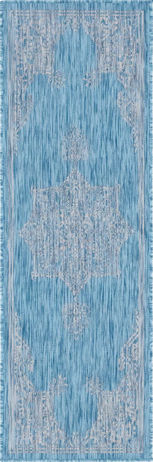 Light Aqua 2' x 6' 1 Outdoor Traditional Runner Area Rug Weather Resistant for Patio, Deck, Terrace, Balcony, Porch Classical Design Outside Carpet for Sale at Rug Engine
