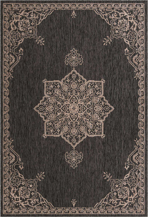 Charcoal Gray 7' 10 x 11' Outdoor Traditional Rectangle Area Rug Weather Resistant for Patio, Deck, Terrace, Balcony, Porch Classical Design Outside Carpet for Sale at Rug Engine