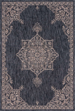 Charcoal Gray 6' 1 x 9' Outdoor Traditional Rectangle Area Rug Weather Resistant for Patio, Deck, Terrace, Balcony, Porch Classical Design Outside Carpet for Sale at Rug Engine