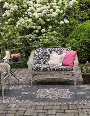 Charcoal Gray 2' x 3' 1 Outdoor Traditional Rectangle Area Rug Weather Resistant for Patio, Deck, Terrace, Balcony, Porch Classical Design Outside Carpet for Sale at Rug Engine